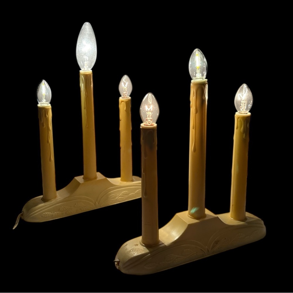 2 Vintage Electric 3 Light Candle Window Christmas Plastic Wax Drip MCM Works